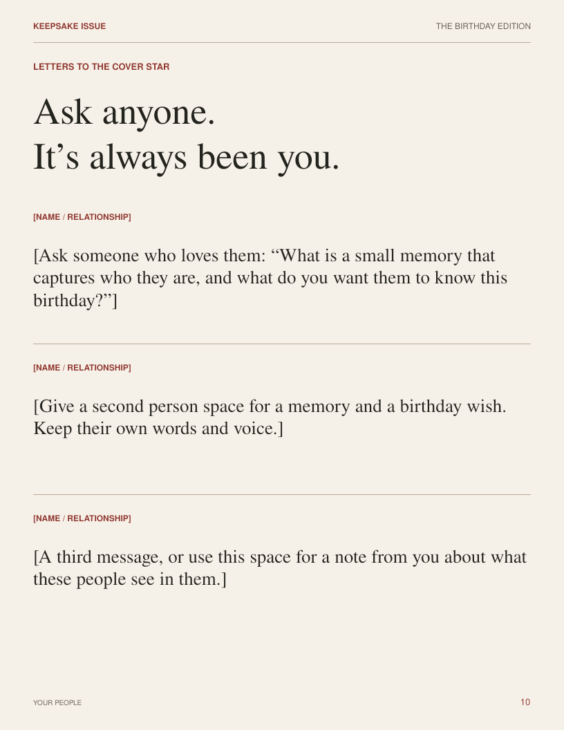 Blank page 10: Your people (optional)