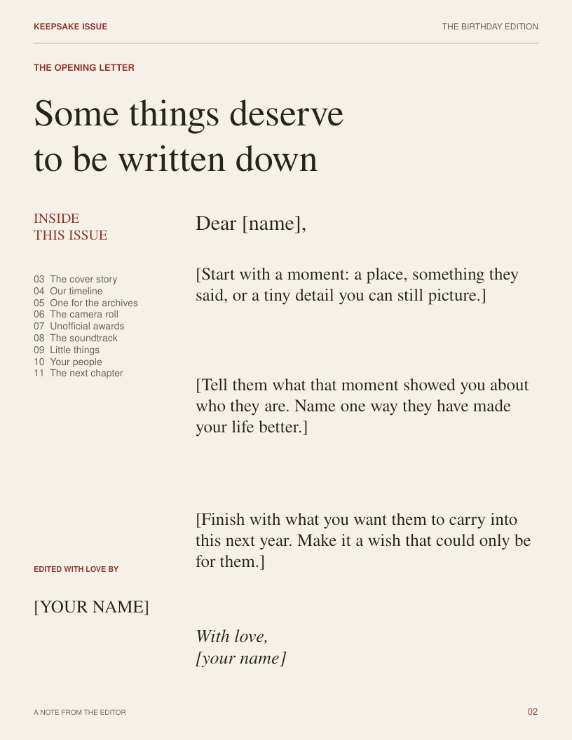 Blank page 2: Opening letter