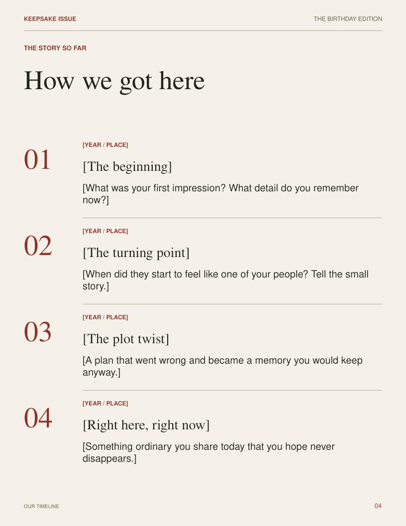 Blank page 4: Timeline (optional)