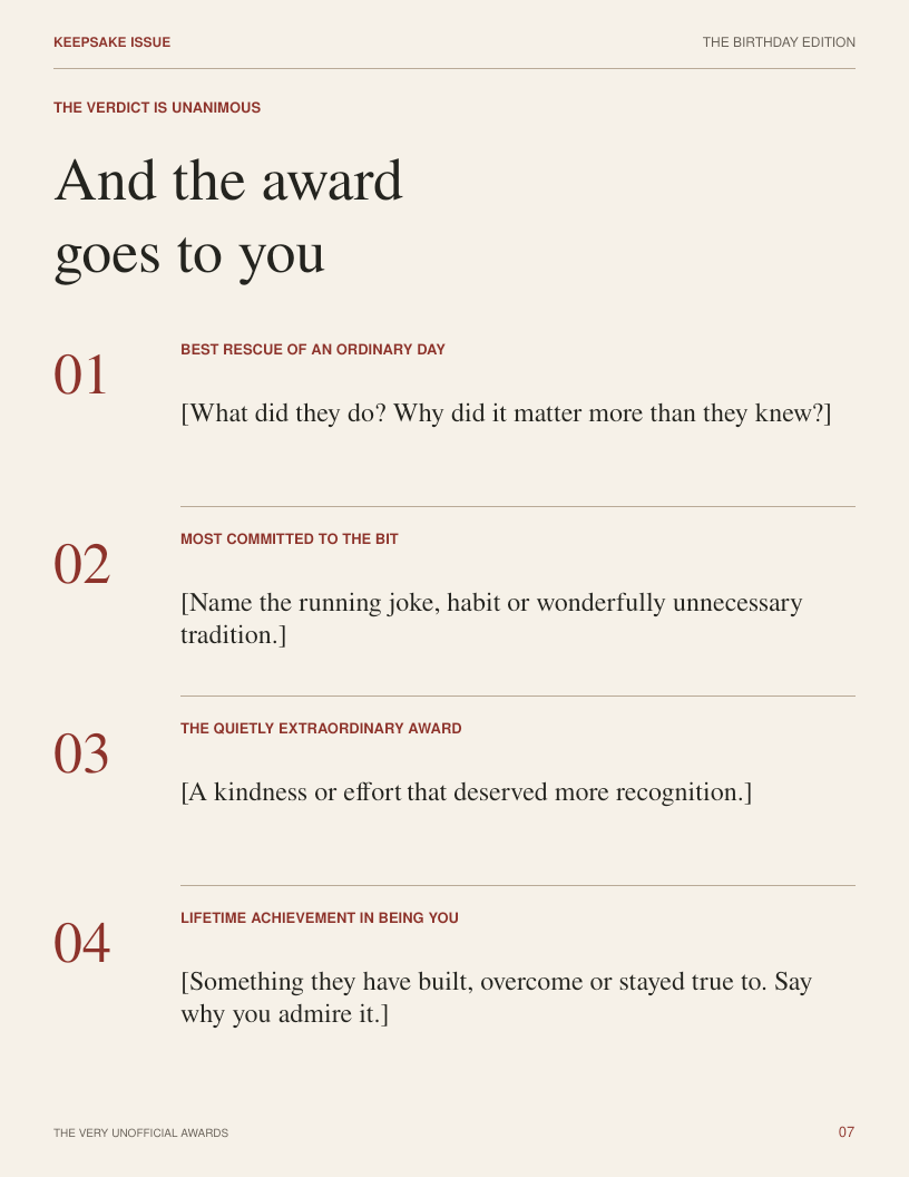 Blank page 7: Unofficial awards